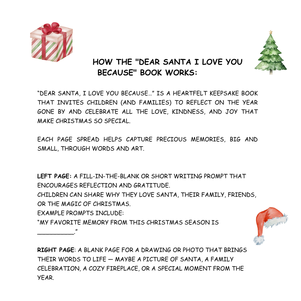 Dear Santa, I Love Christmas Because: A Fill-in-the-Blank Book, Christmas memory Keepsake