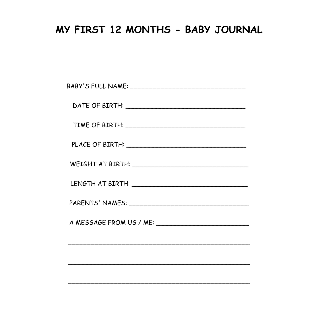 My First 12 Months – A Sweet and Simple Baby Memory Journal